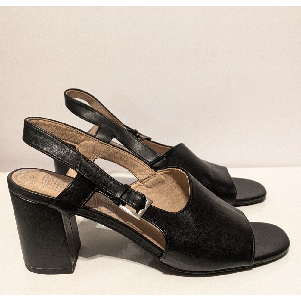 Mootsies Tootsies Black Slingback Open Toe Block Heel Ankle Strap 8M Career - Picture 3 of 10